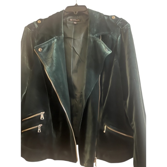 INC International Concepts Glam Velvet Green Moto Jacket Blazer Plus Size XXL - Picture 4 of 14